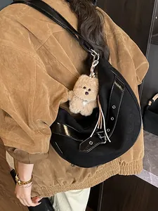 Amerikaanse Retro Suède Look PU Lederen Hobo Tas Voor Vrouwen Grote Capaciteit Schouder Crossbody Tas Met Verstelbare Riem