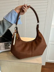 Vintage Hobo Tas Grote Capaciteit Vrouwen Suède-imitatie Schoudertas Ondertastas Met Houten Kralen Kwastje Casual Dagelijkse Tote