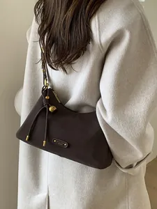 Women Minimalist PU Leather Underarm Bag Retro Hobo Shoulder Bag With Metal Ball Charm For Daily Office Travel Commute Fashion Bag