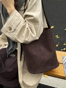 Vintage Beuteltasche Damen PU Leder Wildlederoptik Große Kapazität Geflochtener Riemen Schultertasche Tote Crossbody Tasche Handtasche