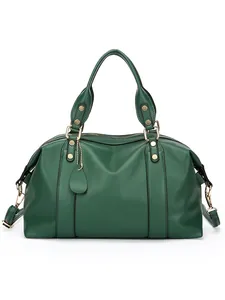Dark green lychee texture tote bag with golden hardware and adjustable shoulder strap