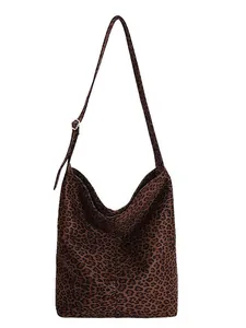 Classic leopard print suede tote bag with adjustable shoulder strap and large capacity