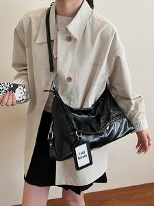 Vintage Oil Wax PU Leather Underarm Bag For Women Large Capacity Tote Shoulder Bag Korean Style Commuting Hobo Bag