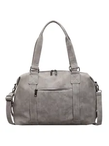Gray large capacity travel tote bag with crossbody strap and smooth matte texture