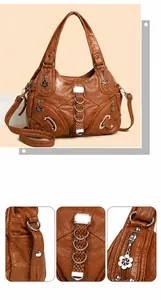 Dettaglio della borsa vintage in pelle morbida con cerniera a fiore e anelli in metallo