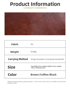 Close-up of litchi grain PU leather texture and dimensions of the retro saddle bag