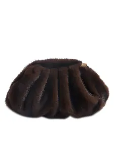 Chic brown plush cloud bag with pleated fur texture and stylish shoulder chain
