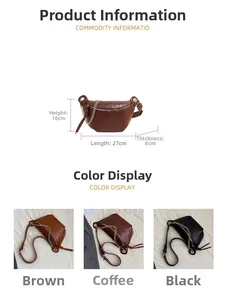 Detailed size chart and color options for the vintage PU leather crossbody saddle bag