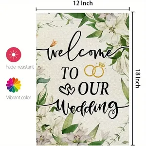Dettaglio bandiera da giardino matrimonio 30x45cm resistente allo sbiadimento con gigli