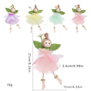 Detailed size chart showing 21cm height fairy doll with mesh skirt and flower wings