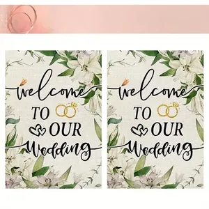 Bandiera da giardino per matrimonio fronte-retro in iuta con gigli e anelli