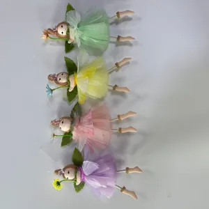 Set of 4 handmade fairy dolls with mesh skirts and felt wings for Easter or Spring decor