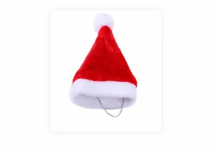 Detail der roten Plüsch-Weihnachtsmütze für Haustiere mit elastischem Halteband