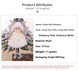 Macro detail of plush Christmas angel doll with snowflake pattern and silver wings