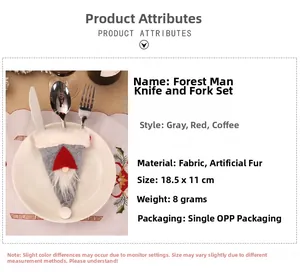 Détails des porte-couverts en feutre et fausse fourrure pour décor de table de Noël