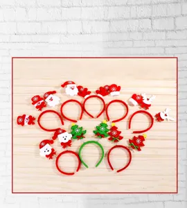 Detail of Christmas headband set with spring Santa, reindeer and tree decorations