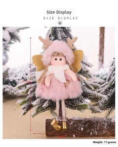 Pink plush Christmas angel doll hanging ornament details with 17cm by 7cm dimensions