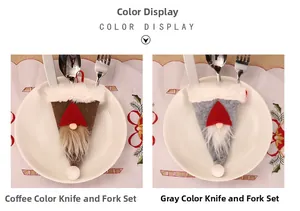 Porte-couverts de Noël en forme de gnome marron et gris pour décorer la table