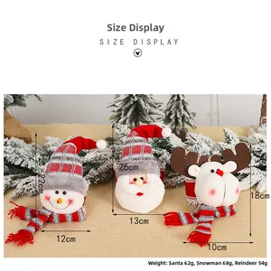 Detailed size specifications for Christmas plush snowman, Santa, and reindeer curtain buckles