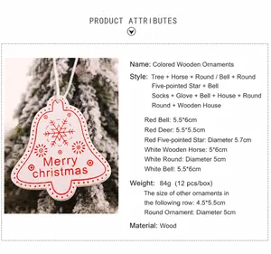 Macro view of assorted colorful wooden Christmas pendants with Merry Christmas engraving
