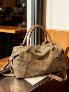 Vintage Frosted PU Leather Large Capacity Shoulder Crossbody Bag For Women Retro Boston Handbag Travel Luggage Bag Leisure Tote