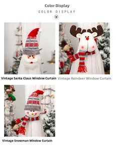 Three vintage Christmas curtain tiebacks featuring Santa Claus, Reindeer and Snowman styles