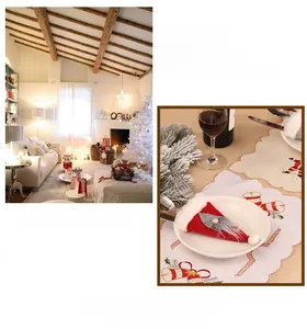Détail de l'étui à couverts de noël gnome et set de table brodé avec cloches dorées