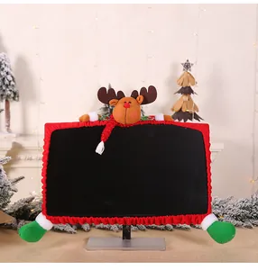 3D reindeer Christmas monitor cover with red elastic velvet fabric and plush legs