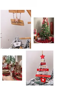 Dettaglio addobbo per albero di Natale in legno con testo augurale e scena festiva