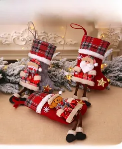 Three-piece Christmas stocking set featuring Santa, snowman, and bear plush characters