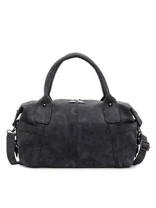 Retro distressed dark gray Boston travel bag with top handles and adjustable strap