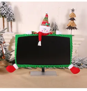Detailed close-up of a Christmas snowman computer monitor cover with festive decorations