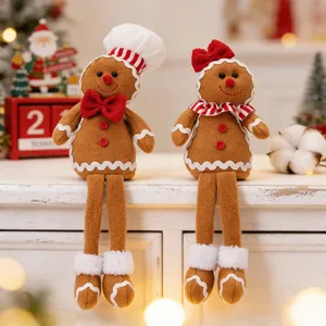 Plush Christmas gingerbread figurines with long legs for festive tabletop decoration