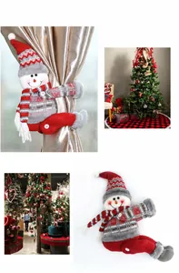 Christmas snowman curtain buckle made of plush fabric with red striped scarf for home decor