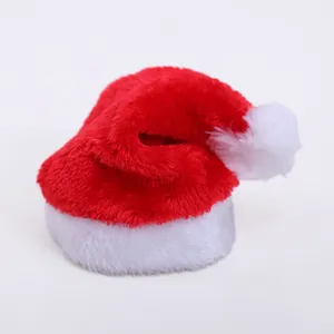 Classic red plush Christmas hat for small pets with white trim and soft pom-pom
