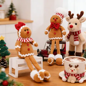 Christmas plush gingerbread man and reindeer dolls with long legs for table decor