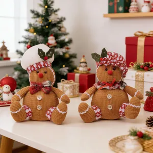 Christmas Gingerbread Man Plush Hanging Ornament For Christmas Tree Home Decor Party Favors Chef Hat Plaid Pattern Doll Decoration