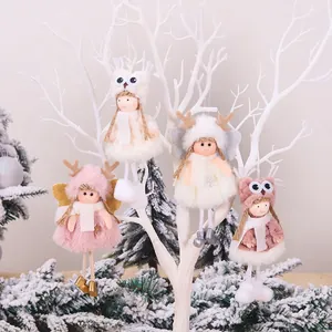 Cute Christmas Plush Angel Girl Pendant Reindeer Antlers Owl Hat Hanging Ornament For Christmas Tree Home Party Decor Gift
