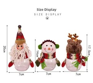 Size display of Santa, Snowman and Reindeer Christmas candy jars with height measurements