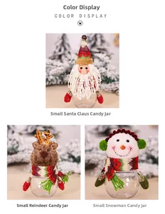 Detailed comparison of mini Santa, elk and snowman plush lids on clear candy jars