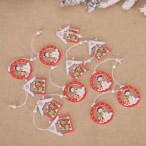 Set of 12 creative wooden Christmas tree ornaments with colorful snowman and elk designs