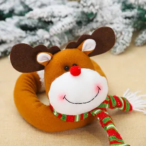 Plush Christmas reindeer curtain buckle with striped scarf for festive window decoration