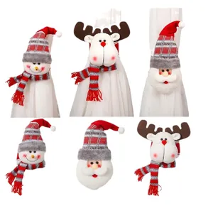 Christmas plush curtain buckles with Santa, Snowman and Reindeer holiday window decorations