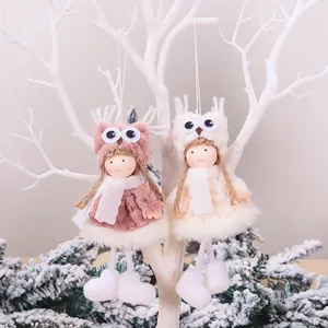 Cute plush angel dolls ornaments with pink and beige designs for Christmas tree decoration
