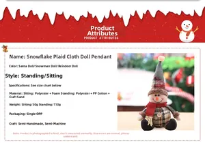 Detailed parameter chart for plaid fabric Christmas ornaments featuring Santa and snowman