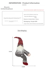 Detailed dimensions of 55cm Christmas gnome curtain buckle with red knitted hat