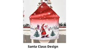 Detailed view of red Santa Claus chair cover with festive snowflake and reindeer patterns