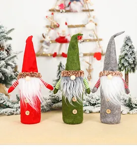Drei festliche Weihnachts-Gnom-Weinflaschenhüllen aus Filz in Rot, Grün und Grau Deko-Set