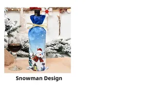 Housse de bouteille de vin bleue pour Noël avec motif bonhomme de neige et nœud doré