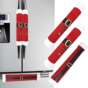 Cubiertas de Mango de Refrigerador de Navidad Diseño de Cinturón de Papá Noel Protectores de Mango de Horno Microondas Juego de 3 Piezas